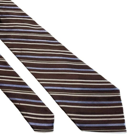 ‎DKNY Brown Striped Woven Silk Tie - Picture 1 of 6